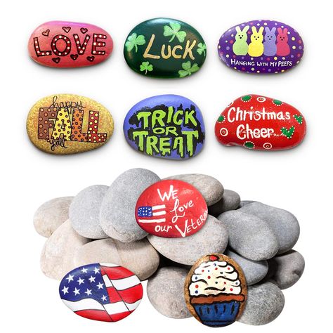 PRICES MAY VARY. 20 smooth, unpolished river rocks in assorted sizes around 2-3 inches; Perfect for painting projects Promotes creativity and imagination; Ideal for DIY crafts, home decor, gifts, and more Suitable for any season or holiday; Customize rocks for Easter, Halloween, Christmas, etc Made from non-toxic, eco-friendly acrylic material; Safe for kids and adults 90-day warranty and 24/7 customer support YEAHOME River Rocks for Painting, 5 Pounds 20PCS Smooth Unpolished Stones Kit Assorted Cheer Treats, River Stones Crafts, Rocks For Painting, Season Painting, Fall Garden Decor, Caterpillar Craft, Paint Rocks, Acrylic Markers, Christmas Crafts For Adults