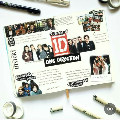 One Direction Anniversary Bullet Journal Spread Music Journal Ideas Inspiration, One Direction Journal Page, One Direction Journal Ideas, One Direction Scrapbook, One Direction Anniversary, One Direction Journal, Music Journal Pages, Music Journal Ideas, One Direction Book