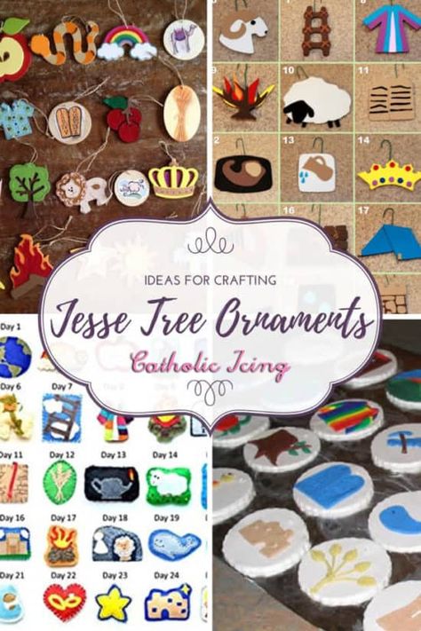 Crafty Jesse Tree Ornament Ideas (Wood, Clay, Paint, More!) Jesse Tree Clay Ornaments, Jesse Tree Ornament Ideas, Diy Jesse Tree, Jesse Tree Ornaments Diy, Jesse Tree Symbols, Tree Ornament Ideas, Jesse Tree Ornaments, Jesse Tree, Felt Ornaments Patterns