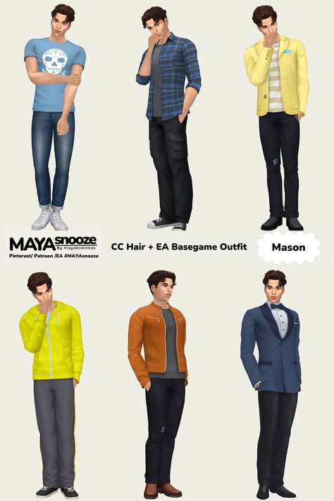 Free Download from Patreon # MAYAsnooze Guy Party Outfits, Sims 4 Base Game Outfits Ideas, Sims4 Lookbook, Sims 4 Base Game, Sims Lookbook, Sims Outfits, Sims 4 Men Clothing, Sims Ideas, Sims Freeplay