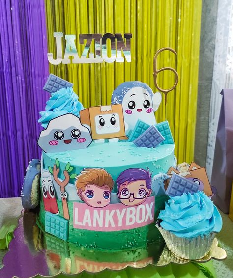 Celebrating our son's 6th birthday with this cutest customized cake. 🧁 #lankybox Diy Lankybox Party, Aphmau Birthday Cake Ideas, Lankybox Cake Topper, Lankybox Birthday Party Ideas, Lankybox Cake Ideas, Lanky Box Birthday Party, Lanky Box Cake, 7th Birthday Cake Boys, Lankybox Birthday Ideas