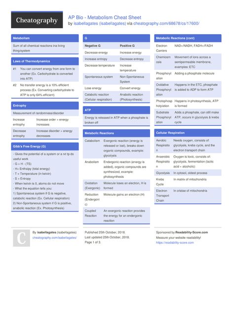 AP Bio - Metabolism Cheat Sheet by isabellagates http://www.cheatography.com/isabellagates/cheat-sheets/ap-bio-metabolism/ #cheatsheet #ap #bio #photosynthesis Programming Cheat Sheets, Emt Study, Biochemistry Notes, Pharmacy Art, Biology College, Light Reaction, Mcat Study, Study Chemistry, Cellular Respiration