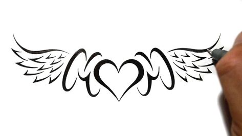 Drawing Ideas For Mom, Mom Drawing Ideas, Cool Drawing Ideas, Heart With Wings Tattoo, Mom Heart Tattoo, Love Heart Tattoo, Drawings With Meaning, In Loving Memory Tattoos, Rip Tattoo