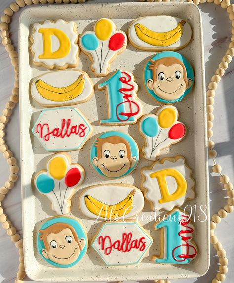 Curious George cookies 🐒🍌💛 Pricing? 👉🏻 https://msha.ke/alecreations918 • • • • #alecreations918 #tulsasmallbuisness #tulsaoklahoma #decoratedsugarcookies #customcookies #cookie #cookies #inspirationcookies #cookiesofinstagram #royalicingcookies #desserts #dessertporn #dessertideas #partyideas #party #sugarcookies #royalicing #royalicingcookies #cookies #cookiesideas #royalicingideas #firstbirthday #firstbirthdaycookies #firstbirthdayparty #firstbirthdayideas #firstbirthdaydesserttable #dess... First Birthday Cookies, Tulsa Oklahoma, Curious George, Royal Icing Cookies, Custom Cookies, Sugar Cookies Decorated, Royal Icing, Just Desserts, Sugar Cookies