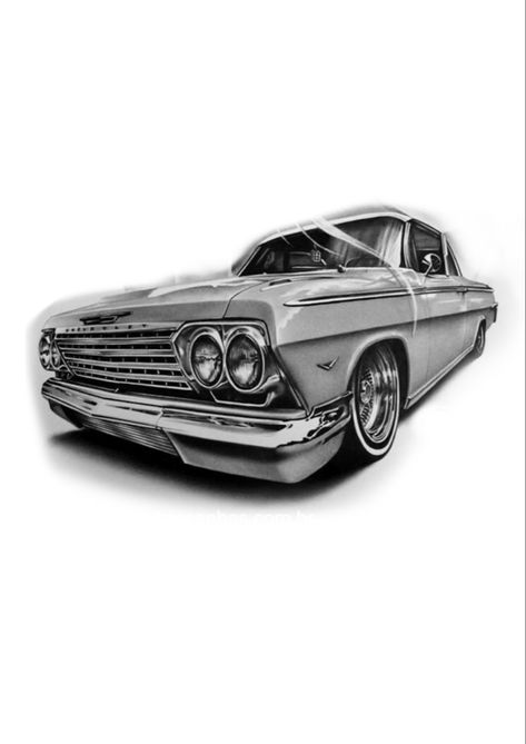 Lowrider Sketch, Tattoo Prompts, Low Rider Tattoo, 64 Impala Lowrider, Car Tattoo Design, Stencils Tattoo, Lowrider Tattoo, Tortoise Tattoo, Chicanas Tattoo