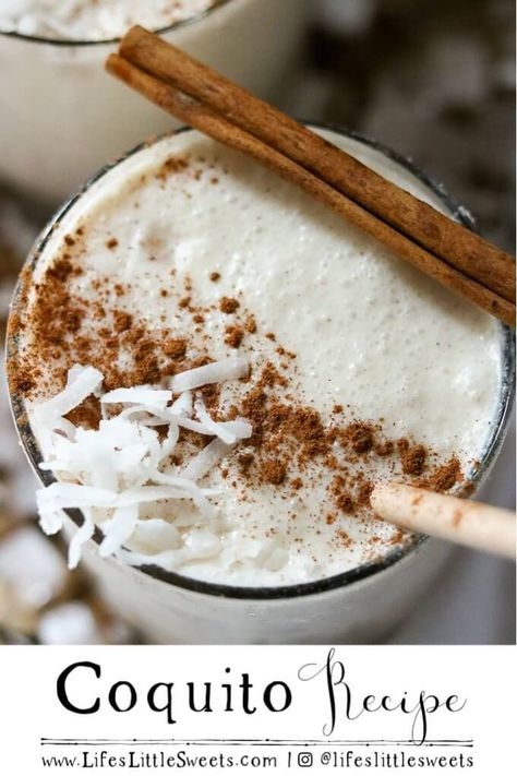 Coquito - Puerto Rican Eggnog, Coconut, No Eggs #coquito #recipe #coconut #sweet #drink #Christmasdrink #cinnamon #Christmas #eggnog Coquito Drink, Condensed Milk Coffee, Traditional Christmas Drinks, Cinnamon Christmas, Coquito Recipe, Sweetened Condensed Milk Recipes, Christmas Eggnog, Quick Drinks, Condensed Milk Recipes