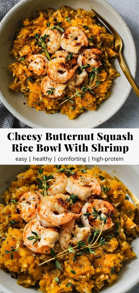 Comfort Seafood Recipes, Butternut Squash And Shrimp Recipes, Butternut Squash Meal Prep, Vegetarian Batch Cooking, Sauteed Butternut Squash Recipes, Shrimp And Rice Bowls, Easy Pescatarian Meal Prep, Healthy Pescatarian Meal Prep, Pescetarian Meal Prep