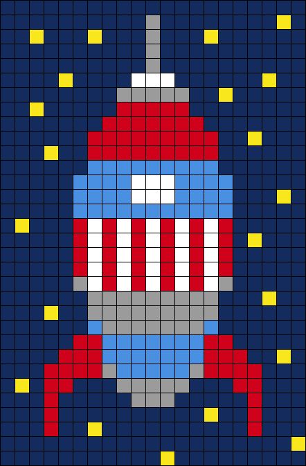 Rocket Perler Bead Pattern | Bead Sprites | Misc Fuse Bead Patterns Outer Space Perler Bead Patterns, Space Perler Beads, Crochet Pictures, Lego Dots, Crochet Christmas Trees Pattern, Fuse Bead Patterns, Pattern Maker, Kandi Patterns, Bead Sprite