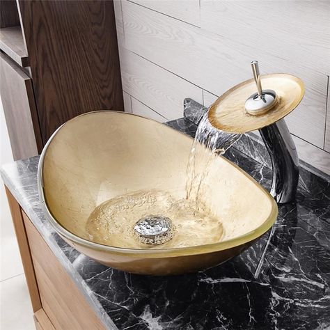 Countertop Waterfall, Modern Pedestal Sink, Stainless Steel Bathroom Sink, Glass Bathroom Sink, Glass Basin, Modern Basin, Basin Bathroom, Sink Ideas, Washbasin Design