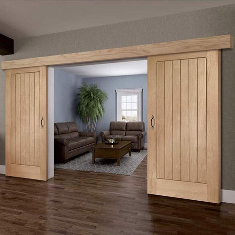 Sliding Double Door, Sliding Doors Internal, Double Sliding Door, Barn Style Sliding Doors, Internal Sliding Doors, Barn Style Doors, Double Sliding Doors, Garage Door Design, Living Room Partition