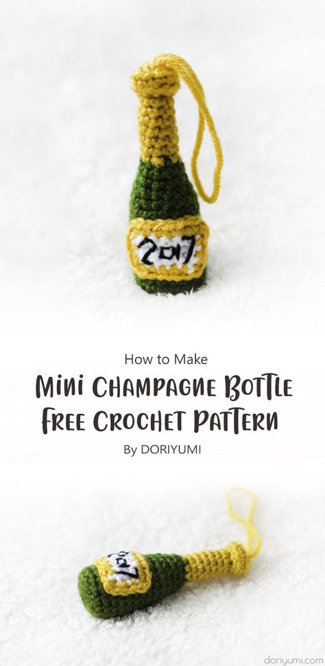 Best Friend Crochet Patterns, Crochet Wine Charms, Crochet Champagne Bottle, Cute Crochet Gifts For Friends, Crochet Beer Bottle, Wine Bottle Crochet, Mini Crochet Patterns Free, Cute Simple Crochet, Crochet Alcohol