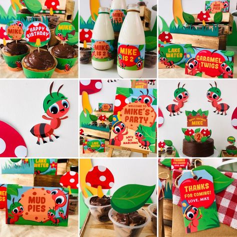 Ants Go Marching Party Decorations Printable Kit Ant Picnic Party, Ants Go Marching, Ant Picnic, Happy Birthday Mike, Picnic Birthday Party, 2 Cake, Picnic Birthday, Photos Booth, Bottle Wrappers