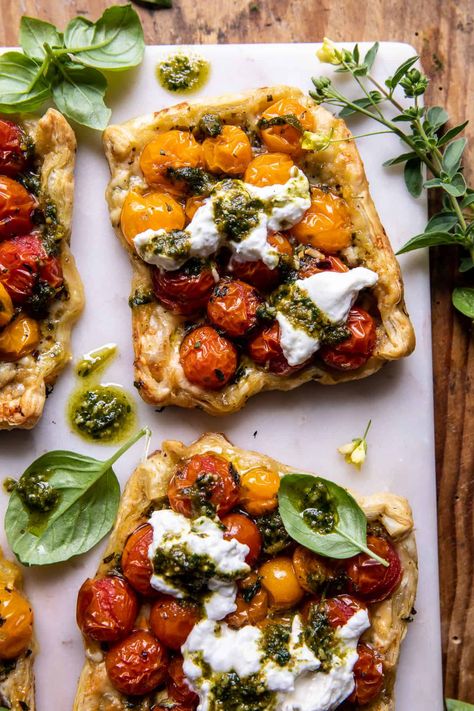 Caprese Pesto Tarts | halfbakedharvest.com Light Summer Dinners, Half Baked Harvest Recipes, Tomato Tart, Harvest Recipes, Homemade Pesto, Idee Pasto, Wontons, Half Baked, Half Baked Harvest