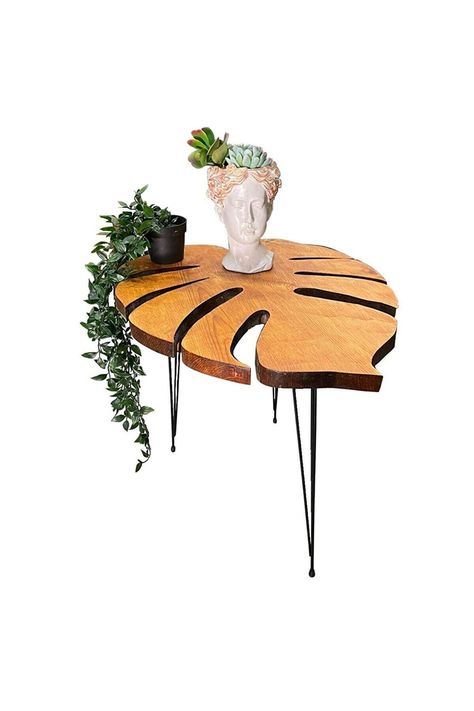 Leaf Table Monstera Table Leaf Coffee Table Plant Stand - Etsy UK Leaf Shaped Side Table, Monstera Table, Coffee Table Plant, Leaf Coffee Table, Naturalistic Design, Coffee Table Plants, Simple Side Tables, Indoor Plant Stand, Stand Plant