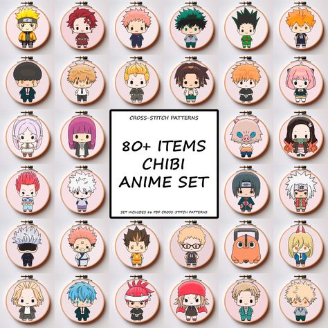 Anime Cross Stitch Pattern Set of 86 Chibi Characters From 13 Popular Anime Series PDF Instant Download Laid Back Camp Anime, Anime Cross Stitch, Pirate Flag, Chibi Characters, Kids Play Area, Popular Anime, Last Minute Gifts, Anime Chibi, Instant Download Etsy