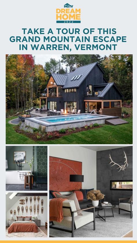 See every stunning space from HGTV Dream Home 2022, a grand mountain modern escape packed with high-end design and located in Warren, Vermont. Warren Vermont, Hgtv Dream Home 2022, Utah House, Hgtv Dream Homes, Vibrant Decor, Modern Floor Plans, Lost River, Hgtv Dream Home, Cottage Farm