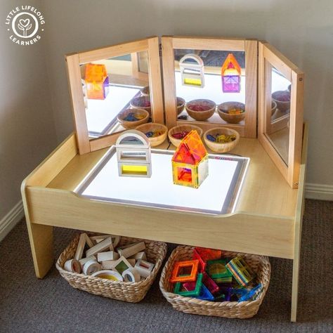 Why I'm obsessed with our Kmart train table - Little Lifelong Learners Baby Play Ideas, Childcare Rooms, Reggio Inspired Classrooms, Eyfs Classroom, Reggio Classroom, Preschool Rooms, Train Table, Toddler Classroom, Home Daycare