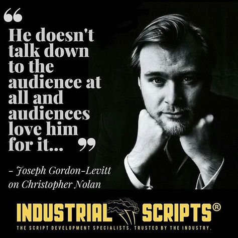 Do your scripts insult the audience's intelligence?  This guy's don't... #christophernolan #screenwriting #writing #scriptchat #Filmmaking #filmdirector #scriptwriting #writingprompts #quotes #quotestoliveby Filmmaking Quotes, Amrita Pritam, Filmmaking Tips, Writing Stuff, Christopher Nolan, Creative Stuff, The Script, Film Director, Screenwriting