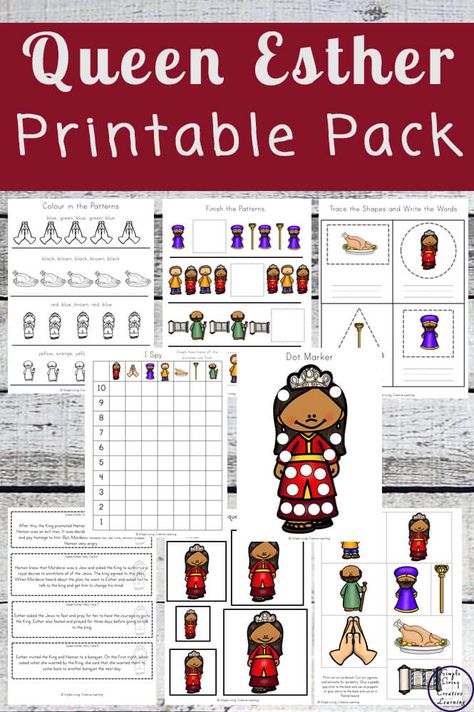 This Queen Esther printable pack is a great way to teach young children, in preschool and kindergarten this amazing story. Queen Esther Crafts Preschool, Queen Esther Crafts For Kids, Queen Esther Crafts, Purim Preschool, Puppets To Make, Queen Esther Bible Story, Bible Buddies, Homeschool Websites, Queen Esther Bible