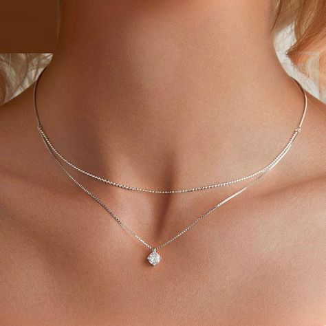 Double Necklace Silver, Minimalist Necklace Silver, 17 Birthday, Necklace Combo, Silver Necklace Simple, Platinum Chain, Double Layer Necklace, Birthday Inspo, Layered Necklaces Silver