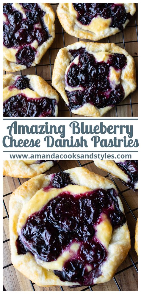 Blueberry Cheese Danish, Blueberry Danish, Easy Puff Pastry Recipe, Cheese Danishes, Cheese Danish Recipe, Danish Pastries, Pastries Recipes Dessert, Breakfast Pastry, Cream Cheese Danish