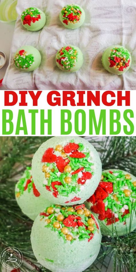 Grinch Christmas Gifts Diy, Diy Grinch Gifts, Grinch Gifts Diy, Grinch Soap, Christmas Spa, Diy Grinch, Bath Boms, Grinch Crafts, Soap Business