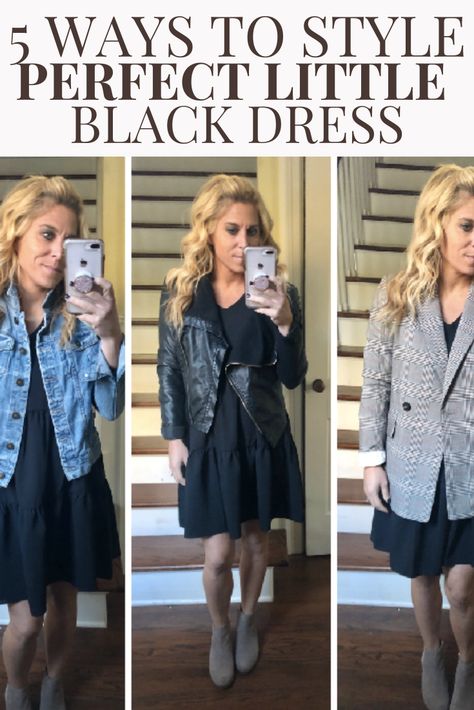 Perfect Little Black Dress - What to Wear with a Little Black Dress. How to Style a Little Black Dress. #FallFashion #WinterFashion #LittleBlackDress #BlackDress Black Dress With Jacket Outfit, How To Style A Black Dress, Black Dress Jean Jacket, Black Dress With Jacket, Dress And Jacket Outfit, Jacket With Dress, Collard Dress, Dress With Flats, Black Tiered Dress