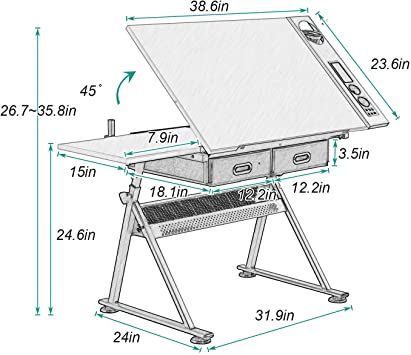 Drawing Set Up Desk Aesthetic, Study Table Sketch, Drawing Table Desk, Drawing Tables, Draft Drawing, Table Sketch, Artist Desk, Hobby Table, Craft Drawing