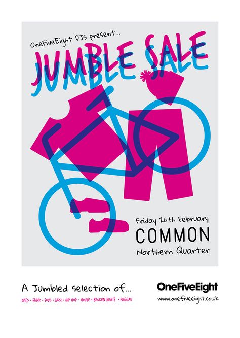 Jumble-Sale-Poster-Common-WEB - OneFiveEight Jumble Sale, Jumble Sale Poster, Land Sale Poster Design, Sale Up To 50% Poster, Sale 25% Off Poster, Upto 50% Off Sale Poster, Fundraising Poster, Disco Funk, World Cultures