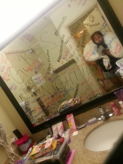 All the party guests signed the mirror with a dry erase marker! Mirror Markers Ideas, Dorm Mirror, Expo Marker, Guest Signing, Mirror Ideas, Drawings Ideas, Whiteboard Marker, Product Ideas, Dry Erase Markers