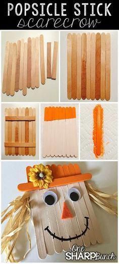 Popsicle Stick Scarecrow, Thanksgiving Arts And Crafts, Diy Popsicle Stick Crafts, Thanksgiving Crafts Preschool, Easy Thanksgiving Crafts, Kids Thanksgiving, Diy Popsicle, Snacks Easy, October Crafts