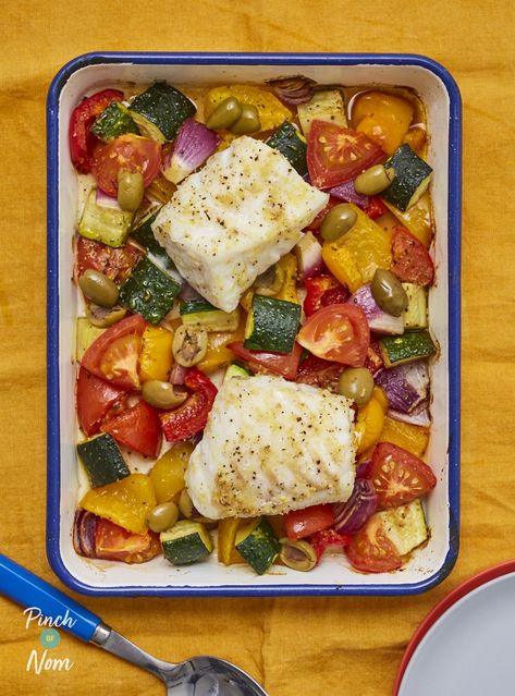 Cod Provencal Recipe, Cod Provencal, Cod Recipes Healthy, 5 A Day, Pinch Of Nom, Low Calorie Cooking, Cod Recipes, Baked Fish, Food Board