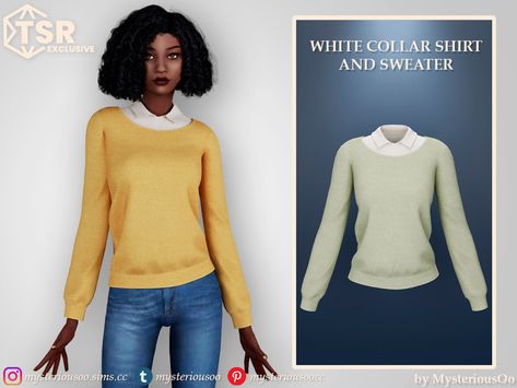 Collared Shirt And Sweater, White Collar Shirt, Fluffy Skirt, Sims 4 Teen, White Collared Shirt, Sims 4 Toddler, Collar Sweater, Sims 4 Cc, The Sims Resource