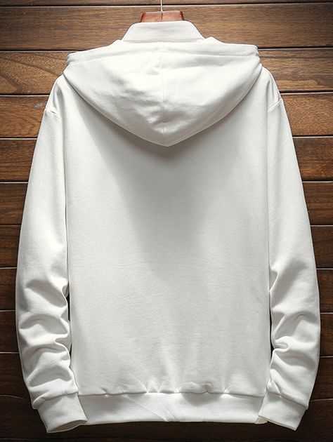 Stitchwork Applique Casual Pullover Hoodie  BLACK LIGHT GRAY WHITE , #Ad, #Casual, #Pullover, #Stitchwork, #Applique, #Hoodie #Ad White Hoodie Outfit Men, Plain White Hoodie, Hoodies Style, Womens Active Wear Outfits, Drop Shoulder Hoodie, Pocket Letter, Letter Print Hoodie, Latest Mens Fashion, Embroidered Hoodie