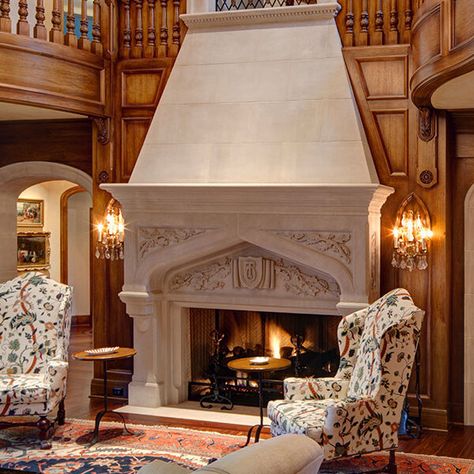 Indiana Limestone Fireplaces and Mantels | Stone Center Wood Fireplace Mantels, Limestone Fireplace Surround, Fireplaces And Mantels, Indiana Limestone, Carved Stone Fireplace, Limestone Mantel, Large Fireplace, Stone Fireplace Mantel, Stone Fireplace Surround