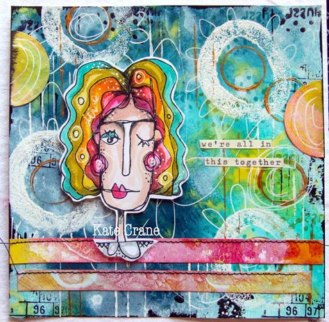 'Lola' by Carabelle Studio Kate Crane, Portrait Challenge, Carabelle Studio Stamps, Mixed Media Faces, Doodle People, Art Journal Backgrounds, Dina Wakley, Media Journal, Mixed Media Layout