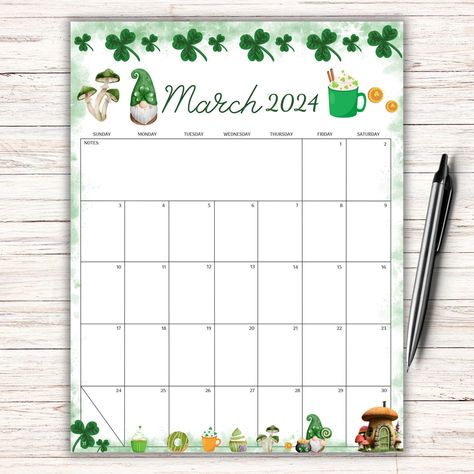 March Planner, Fillable Calendar, House Design Drawing, March Calendar, March Bullet Journal, Calendar March, Minimalist Planner, Green Shamrock, Calendar Planner