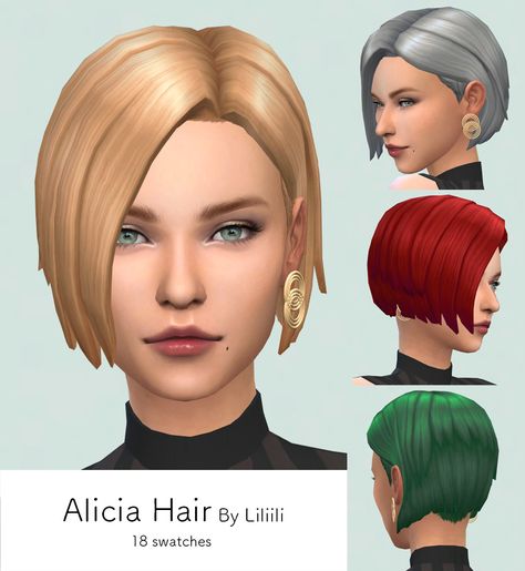 liliili-sims: Alicia Hair 18 Swatches ( EA color... - Calli's CC Finds Sims 4 Mm Cc Short Female Hair, 00s Hair, Pelo Sims, Girls Short Haircuts, Sims 4 Mm Cc, Sims 4 Characters, Sims 4 Mm, Sims4 Clothes, Sims 4 Cc Packs