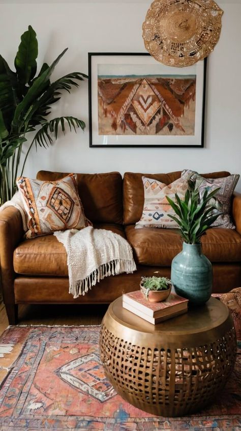 100 Modern Boho Living Room Decor Ideas Boho Living Room Leather Couch, Boho Mid Century Modern Living Room, Living Room Style Ideas, Modern Boho Living Room Decor, Boho Living Room Decor Ideas, Room Style Ideas, Modern Eclectic Living Room, Boho Living Room Rugs, Eclectic Living Room Design