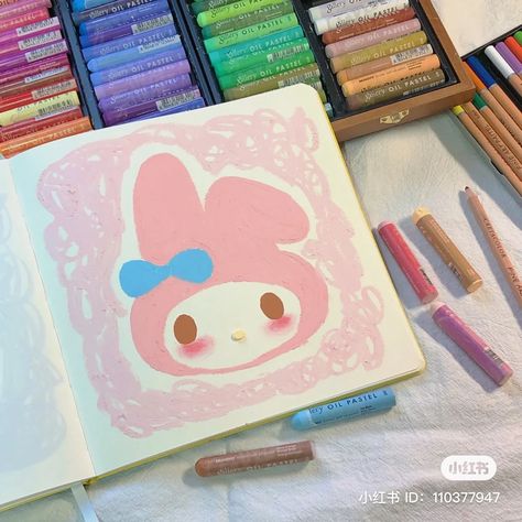 Kawaii Colored Pencil Drawing, Crayola Drawing Ideas, Cute Crayon Doodles, Sanrio Painting Canvas, Cute Crayon Drawings, Crayon Art Aesthetic, Drawing Ideas Oil Pastels, Crayon Drawing Aesthetic, Oil Pastel Art Aesthetic