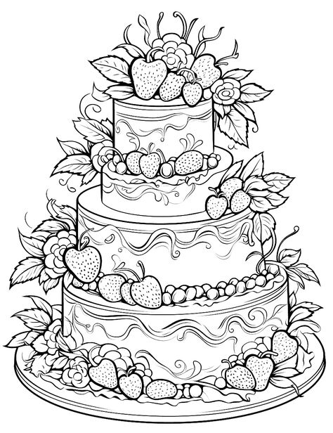 Adult Coloring Pages Free Printable, Cake Coloring Pages, Herbalife Motivation, Cake Coloring, Steampunk Dragon, Dragon Garden, Book Cakes, Cake Drawing, Food Coloring Pages