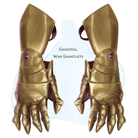 The Griffon's Saddlebag on Instagram: “💎 𝗡𝗲𝘄 𝗶𝘁𝗲𝗺! Godsteel War Gauntlets Wondrous item, legendary (requires attunement) ___ These golden gauntlets carry a powerful force within…” Dnd Heavy Armor, Griffins Saddlebag, Dnd Concept, The Griffon's Saddlebag, Griffon's Saddlebag, Homebrew Items, Magic Armor, Dnd Magic, Fantasy Items