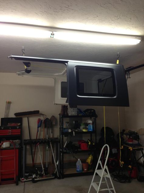 My $12 DIY Jeep Hardtop Hoist | Oklahoma Shooters Jeep Hardtop Storage, Jeep Storage, Garage Hoist, Jeep Wrangler Tops, Jeep Wrangler Hard Top, Jeep Wrangler Diy, Jeep Hard Top, Jeep Wrangler Doors, Jeep Garage