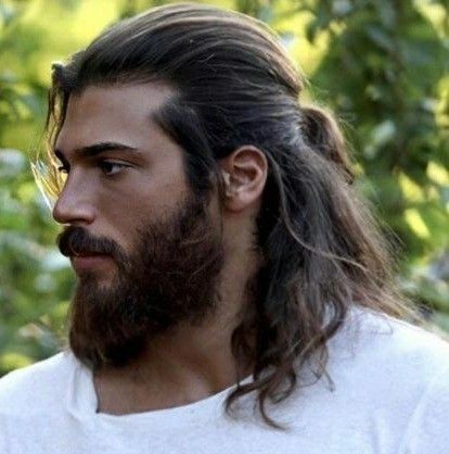 men style on Instagram: "Yes or No? 🔥 Model: @canyaman - Follow us @longhairstylemenn for more! ✂️ . . #longhairdontcare #longhairmen #viking #vikings #manbun #manwithlonghair #longhair #malemodel #beard #beardlife #longhairgentlemen #vikingbraid #longhairgentlemen #menshairstyle #mensfashion #pirate #alpha #beardgod #nature #bradpitt #beardgang #beards #beardstyle #bearded #guyswithlonghair #Aquaman #longhairboys #boyswithlonghair #tattoos #jasonmomoa" Acotar Cast, Men's Bun, Samurai Hair, Long Haircuts For Men, Long Sleek Hair, Hair Cuff, Long Hair Beard, Long Hair Style, Man Bun Hairstyles