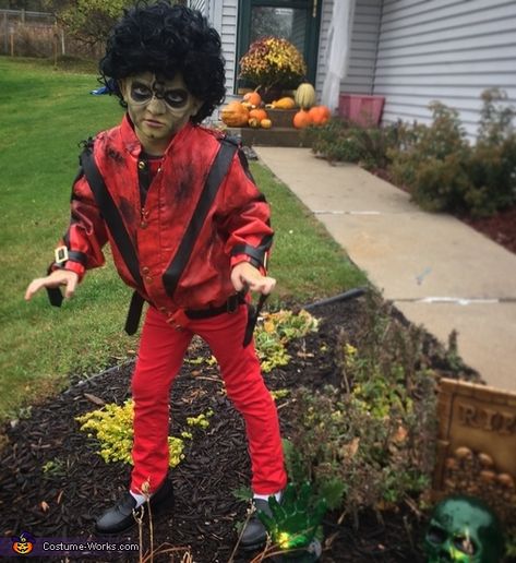 Heather: My 5yr old son loves to be people for Halloween. He typically picks his costumes a full year in advance and surprisingly sticks with it! This year it was Thriller.... Thriller Costume Ideas, Thriller Outfit, Michael Jackson Thriller Costume, Thriller Costume, Michael Jackson Halloween, Thriller Michael Jackson, Michael Jackson Costume, 2017 Halloween Costumes, Jheri Curl