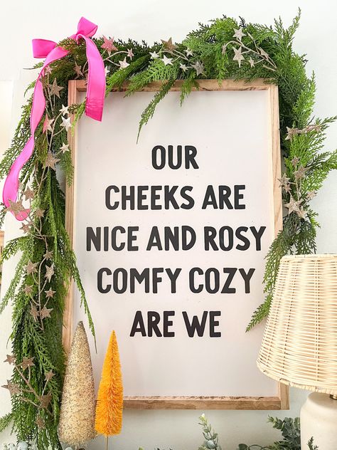 How fun is this Christmas sign by Opal + Olive and this garland? #christmasgarland #christmassign Happy Christmas Decor, What To Do At A Christmas Party, Colorful Christmas Signs, Christmas Home Decoration, Oh What Fun Sign, Anthropologie Mirror Christmas, Outside Christmas Decorations Ideas, Christmas At The Office, Letter Board Christmas