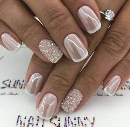 The Top Wedding Nails Trends + Inspiration For Brides To Be | Ideas Pedicure, Fall Wedding Nails, Wedding Manicure, Glitter French Manicure, French Pedicure, Wedding Nails French, Wedding Nails Glitter, Pedicure Designs, Wedding Nails For Bride