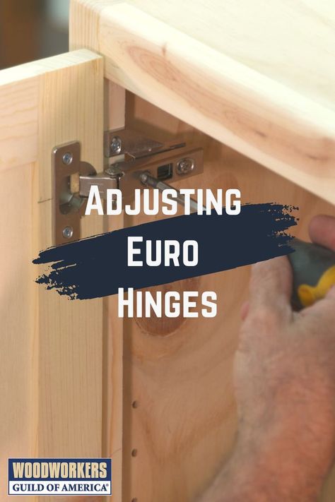 As a woodworker, you are always striving for precision and consistency, and many tasks require this. Fitting cabinet doors can be one of those daunting, often humbling tasks that requires a great deal of accuracy. Fortunately for those of use who use European style hinges, aka Euro hinges, we get a well-appreciated measure of “wiggle room” in all directions. Euro hinges allow for adjustability in all directions, including left-right, up-down, and in-out. Laminate Kitchen Cabinets, European Hinges, Woodworking Tips, European Style, Cabinet Doors, Wood Diy, Hinges, Woodworking Projects, Laminate