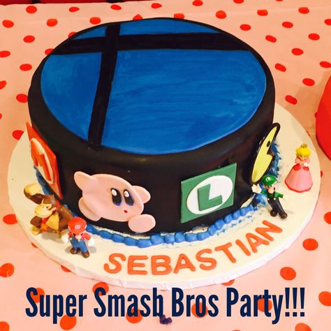 Cake Smash Bros Birthday Party, Smash Bros Cake, Super Smash Bros Cake, Smash Bros Party, Super Smash Bros Party, Mario Ideas, Nintendo Birthday Party, Nintendo Party, Gamer Party