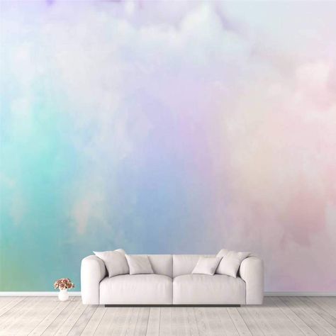 Pastel Rainbow Wall, Boys Wall Stickers, Pink Clouds Wallpaper, Cloud Wall Decal, Whimsical Bedroom, Diy Wall Stickers, Wall Stickers Wallpaper, Living Room Themes, Bedroom Murals